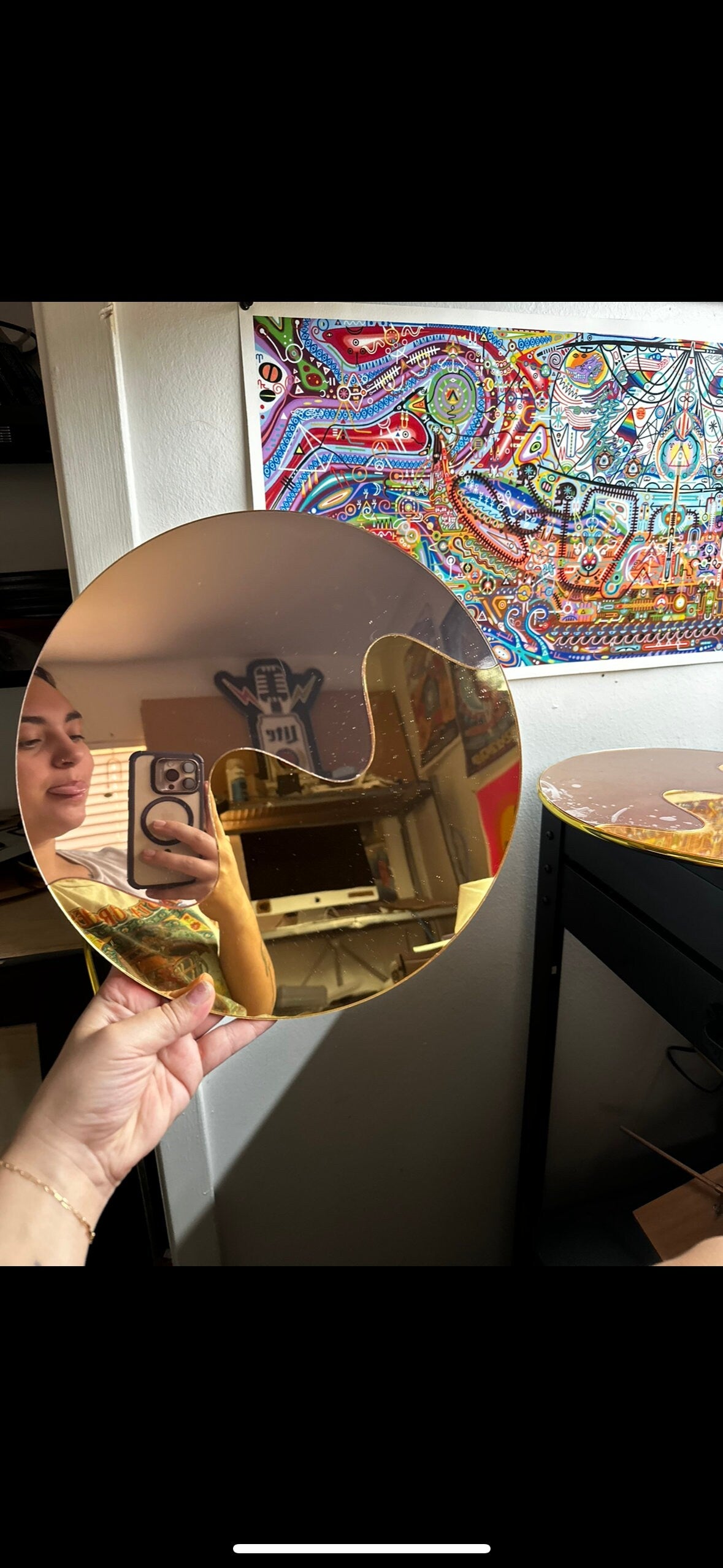 Rose Gold and Gold Acrylic Mirror with Wavy Squiggle Design - Modern and Chic Home Decor