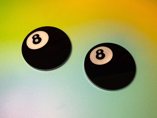 8-Ball Acrylic Coaster Set — Retro Bar Cart Decor • Layered Glossy Acrylic