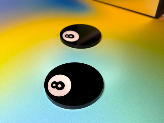 8-Ball Acrylic Coaster Set — Retro Bar Cart Decor • Layered Glossy Acrylic